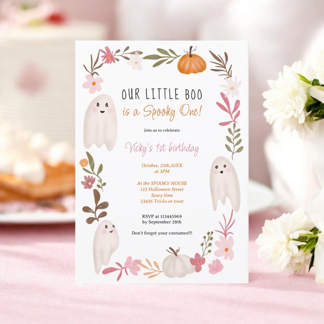 Convites Primeiro aniversario de crianças bonitinhas, fanta (Halloween little boo Ghosts Cute kids 1st birthday Invitation)