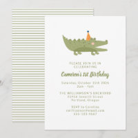 Primeiro aniversario de crocodilo verde e divertid