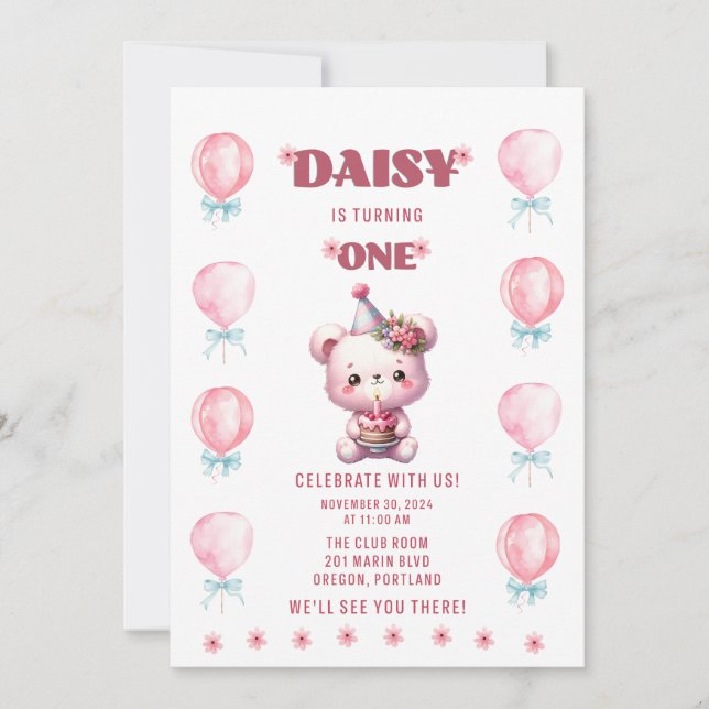 Convites Primeiro aniversário de Daisy (Frente)