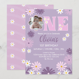 Convites Primeiro aniversario de Daisy Flower One Girl