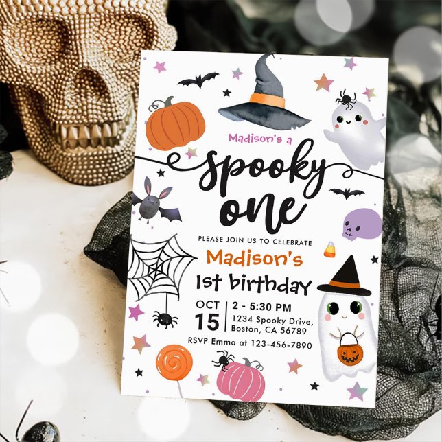 Convites Primeiro aniversario de Dia das Bruxas Spooky One (Criador carregado)