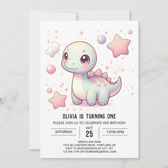 Convites Primeiro aniversario de Dinossauro Feliz (Frente)