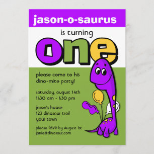 Convites primeiro aniversario de Dinossauro Roxo