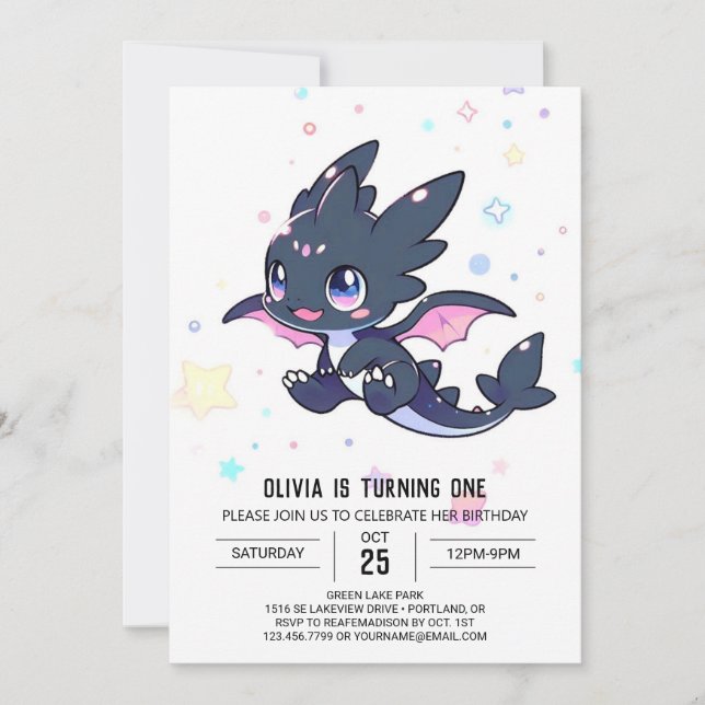 Convites Primeiro aniversario de Dragão Bonito (Frente)