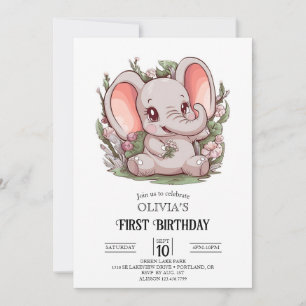 Convites Primeiro aniversario de elefante de cartoon com re