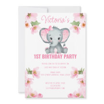 Primeiro aniversario de Elefante Floral Rosa