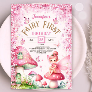 Convites Primeiro Aniversário de Fada Cogumelo Floresta Enc