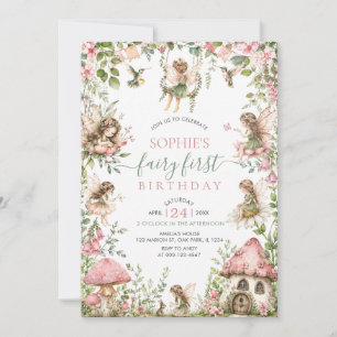 Convites Primeiro Aniversário de Fada Floresta Aquarela Men