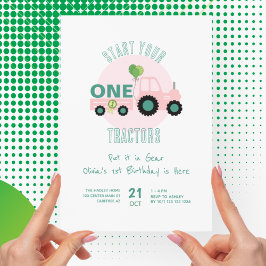 Convites Primeiro aniversario de Fazenda de Trator Rosa