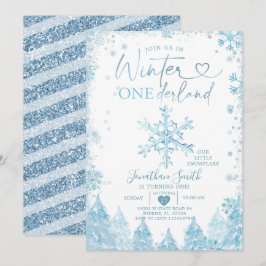Convites Primeiro aniversario de floco de neve Blue Winter 