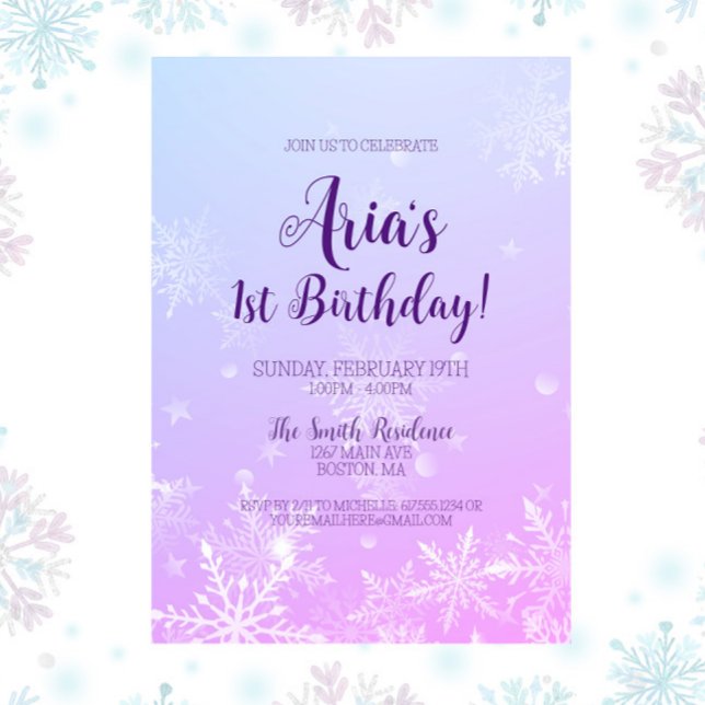 Convites Primeiro aniversario de floco de neve da Wonderlan (Winter Wonderland 1st Birthday Party Invitation, Winter Onederland, Snowflake Invite, Girl Birthday)