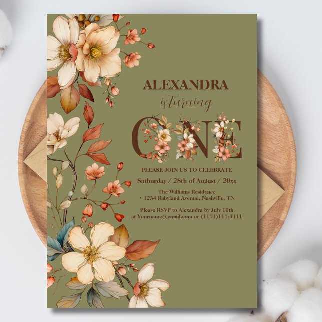 Convites Primeiro aniversario de flor selvagem (Criador carregado)