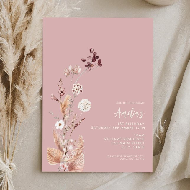 Convites Primeiro aniversario de flor selvagem de Boho Mini (Criador carregado)