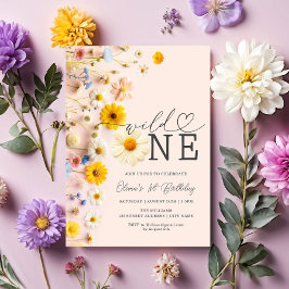 Convites Primeiro aniversario de flor selvagem de uma garot