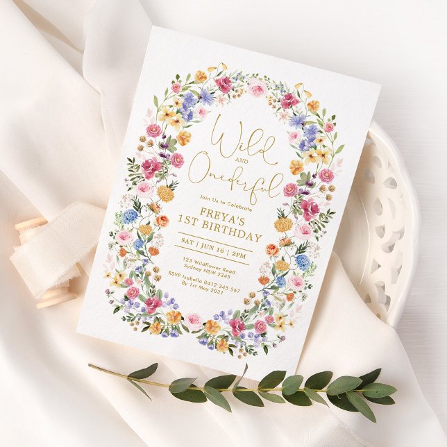 Convites Primeiro aniversario de flor selvagem e um Primave (Criador carregado)