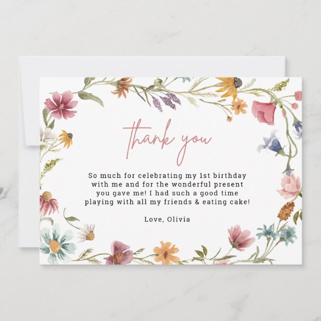 Convites Primeiro aniversario De Flor Selvagem Imprimível O (Frente)