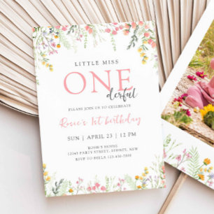 Convites Primeiro aniversario de flor selvagem Menina ONEma