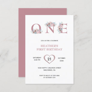 Convites Primeiro aniversario de Flores Rosa