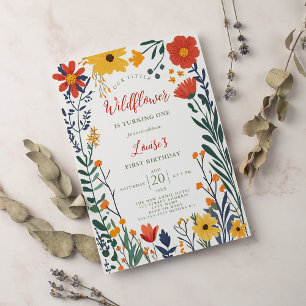 Convites Primeiro aniversario de flores silvestres brilhant