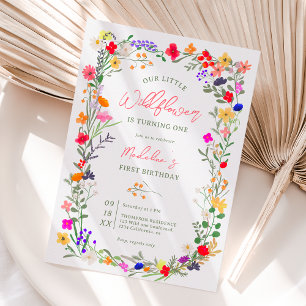 Convites Primeiro aniversario de flores silvestres brilhant