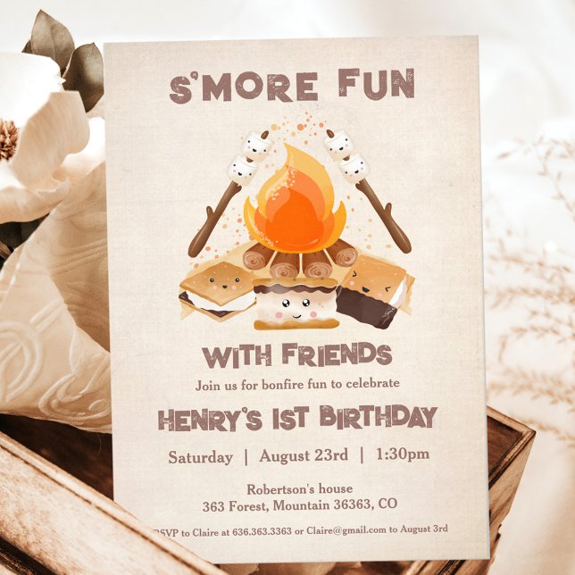 Convites Primeiro aniversario De Fogo Mais Divertido (Cute S'more Fun Campfire 1st Birthday Invitation)