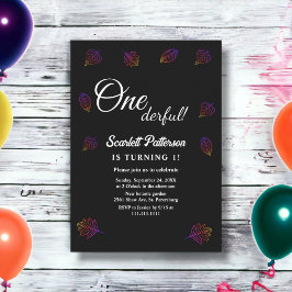 Convites Primeiro aniversario De Folhas Brilhantes Simples,