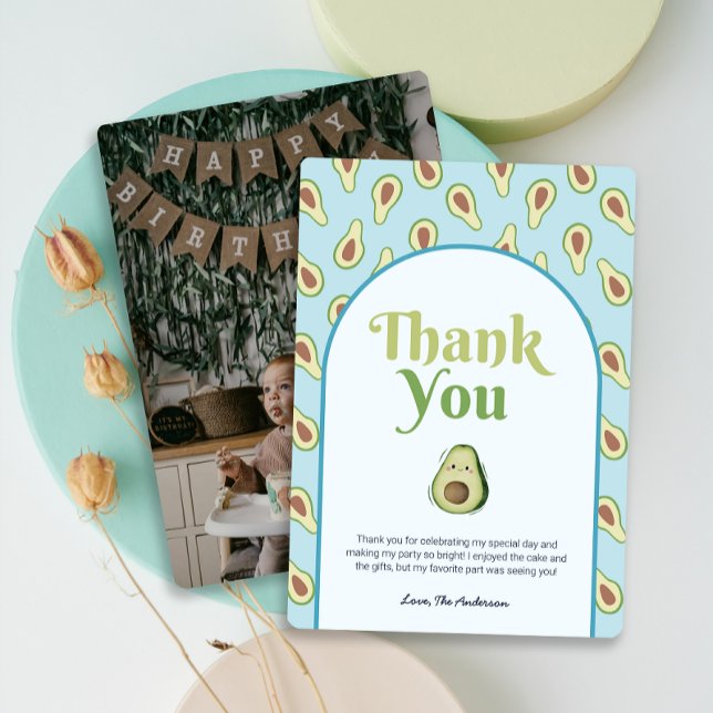 Convites Primeiro aniversario de Foto Maravilhoso Avocado - (Photo Onederful Avocado 1st Birthday ThankYou Card)