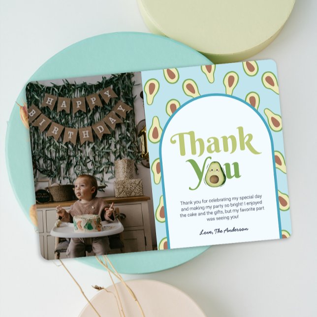 Convites Primeiro aniversario de Foto Maravilhoso Avocado - (Photo Onederful Avocado 1st Birthday ThankYou Card)