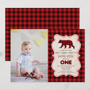 Convites Primeiro aniversario de Foto Rustic Red Buffalo Lu