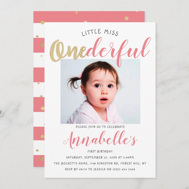 Convites Primeiro aniversario de Fotografia da Menina Oneli (Frente/Verso)