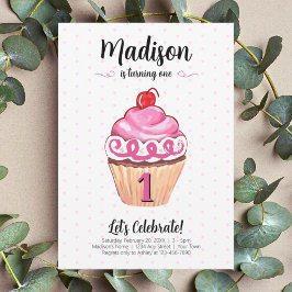 Convites primeiro aniversario de Fotografia de cupcake Rosa