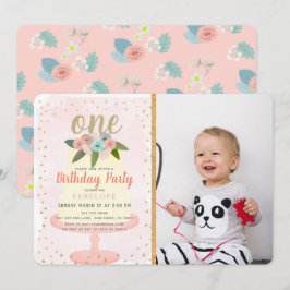Convites Primeiro aniversario de Fotografia de Garota Flora