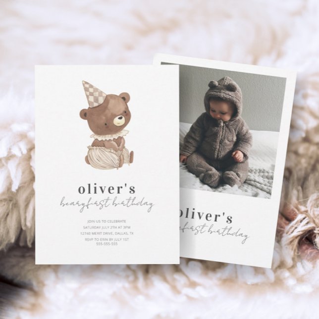 Convites Primeiro aniversario de Fotografia de Urso Moderno (Criador carregado)