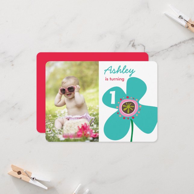 Convites Primeiro aniversario de Fotografia Flower-Pop da-m (Frente/Verso In Situ)