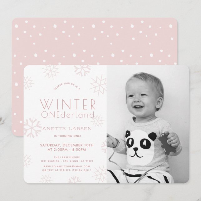 Convites Primeiro aniversario de Fotografia Rosa de Winter  (Frente/Verso)