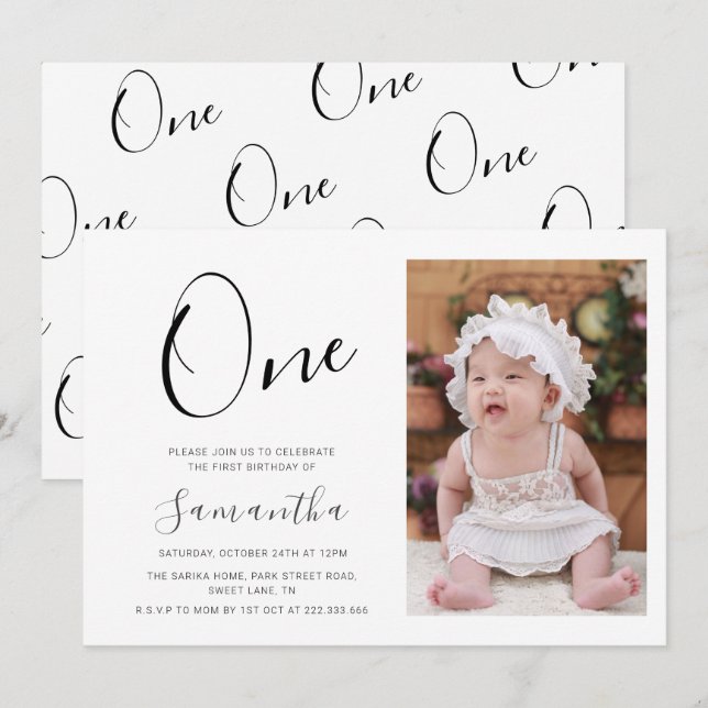 Convites Primeiro aniversario de Fotografia Simples (Frente/Verso)