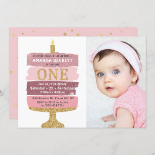 Convites Primeiro aniversario de Fotografias com Bolo Rosa 