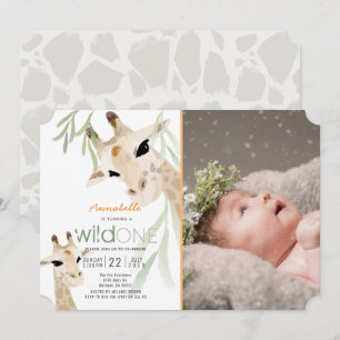 Convites primeiro aniversario De Fotos De Giraffe Wild One 