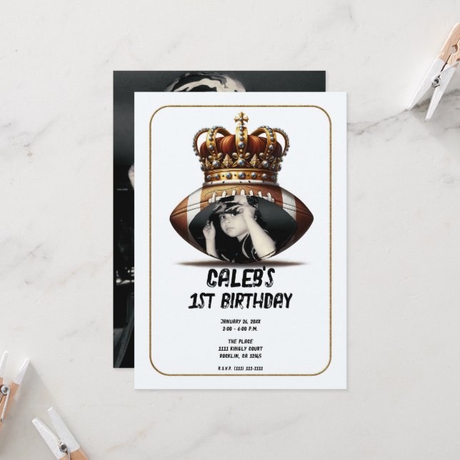 Convites Primeiro aniversario de Fotos Dourada do Rei de Fu (Frente/Verso In Situ)