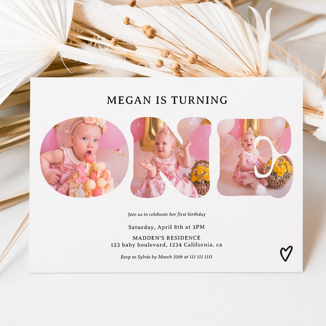 Convites Primeiro aniversario de fotos preto e branco simpl (Criador carregado)