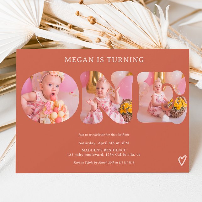 Convites Primeiro aniversario de fotos Simples boho terraco (Criador carregado)