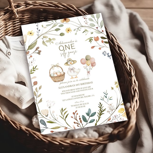 Convites Primeiro aniversario de Ganso Bobo de Flor Selvage (Criador carregado)