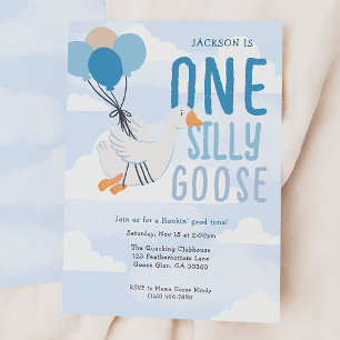 Convites Primeiro aniversario de ganso de Bobo azul