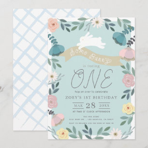 Convites primeiro aniversario de Garden Azul-Branco