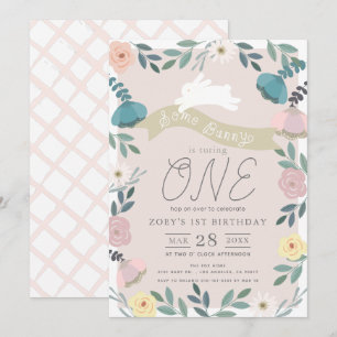 Convites primeiro aniversario De Garden Branco Rosa