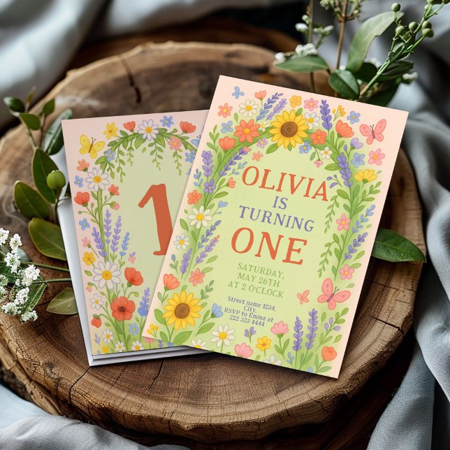 Convites Primeiro aniversario de Garota do Tema de Flor Sel (Criador carregado)