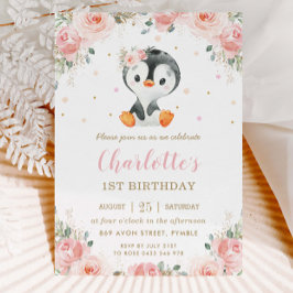 Convites Primeiro aniversario de Garota Floral Adorável com