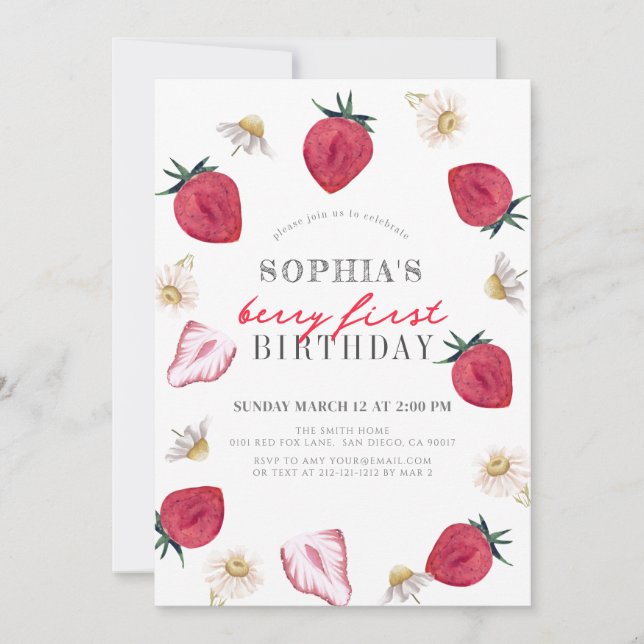 Convites Primeiro aniversario de Garota Floral de Berry Fir (Frente)