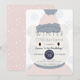 Convites primeiro aniversario de Garota Polar Bear Winter O