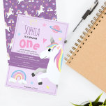 Convites Primeiro aniversario de Garotas Roxo do Arco-Íris<br><div class="desc">Este design de convite para crianças giras e bonitinhas apresenta um unicórnio mágico, com um arco-íris, coroa princesa, planeta, coração e estrelas, e pode ser personalizado com toda a informação que você precisa para a festa do seu filho em uma tipografia caprichosa. O unicórnio roxo perfeito para o seu primeiro,...</div>